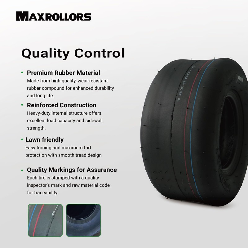 MAXROLLORS (2 Pack) 13x6.50-6 Lawn Mower Tires Tubeless, Replacement 13x6.5-6
