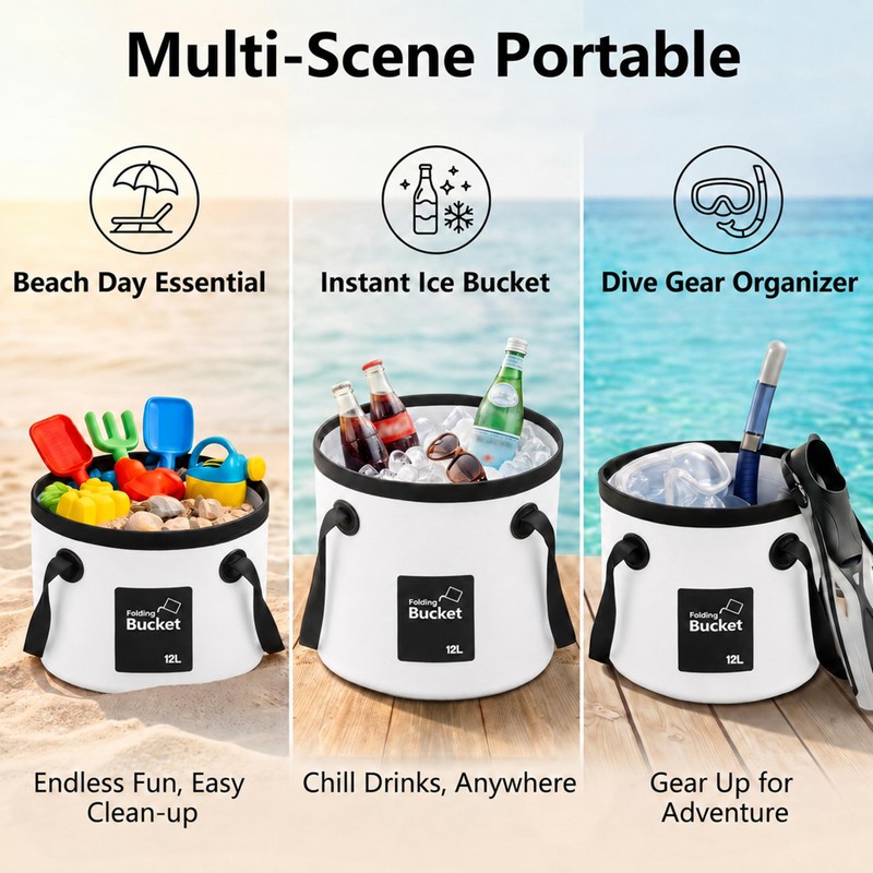 3.2 Gallon Collapsible Bucket with Handle, Foldable Water Bucket for