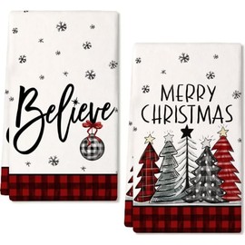 Dusenly 2pcs Christmas Kitchen Towels 18x26 Inch Absorbent Hand Dish Towels Tea Xmas Dishcloths for Christmas Holiday Housewarming Bathroom Gift Favor