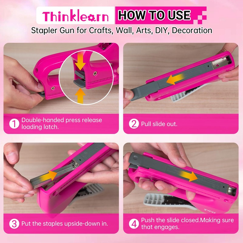THINKLEARN Light Duty Staple Gun for Wood - Pink 4-in-1