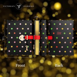 VICTORIA'S JOURNALS Heart Shaped Lock Diary, Designer Printed Leatherette Thicken PU Leather Hardcover Journal Personal Notebook Lined Pages Gilded Edge Ribbon Bookmark