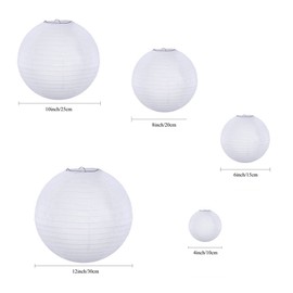 Supla 20 Pack Chinese White Paper Lantern Round 4” 6” 8” 10” 12” White Hanging Lanterns Wedding Party Decorations