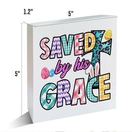 Easter Decor Christian Religious Easter Decorations Easter Saved by His Grace Wooden Sign for Home Kitchen Table Shelf Spring Decor 5 X 5 Inches
