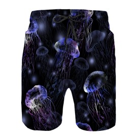 Mens Swim Trunks with Mesh Lining,Magical Space Jellyfish Under Water with Lights Quick Dry Big Tall Board Shorts Swimsuit Beach Pants Swimwear Bathing Suits S