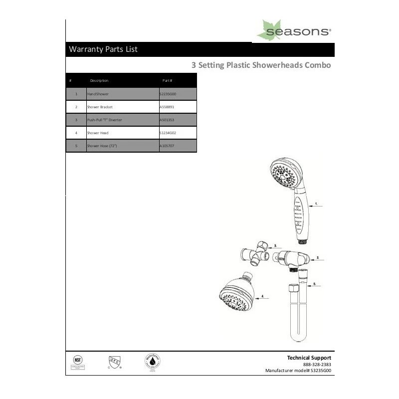 Seasons 534892 Fixed & Handheld Showerhead Design Combo w solid