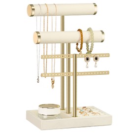 Josmimic Jewellery Organiser with 3 Levels - Beige Jewellery Stand Bracelets, Removable T-Bar Jewellery Stand, Velvet Bracelet Holder, Jewellery Holder for Bracelet, Necklace, Watches, Rings