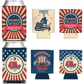 HAPPARTY 12PCS Retro 4th of July USA Independence Day Beer Can Cooler Sleeves, Patriotic Party Favor Gift Memorial Day Decorations Supplies