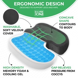 SILVERBACK Chair Cushions Back Pain Support, Car Seat Cushions Cooling Gel Memory Foam Seat Cushions for Office Chair, Computer Chairs, Lumbar Support Cushions Enlarge Prostate Support