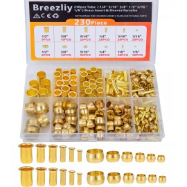 Breezliy Compression Fittings Kit 6 Sizes Brass Ferrules & Inserts Air Water
