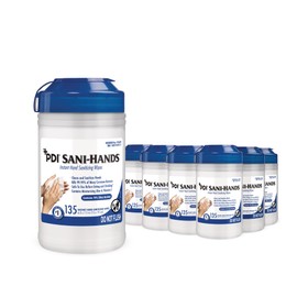 PDI Healthcare P13472 Sani-Hands Instant Hand Sanitizing Wipes, Medium, 6" x 7.5" (12 Canisters of 135 Wipes, 1620 Total)