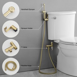 Greenspring Handheld Bidet Sprayer for Toilet Brushed Gold Brass Handheld Bidet Sprayer Attachment for Toilet with Adjustable Pressure Control