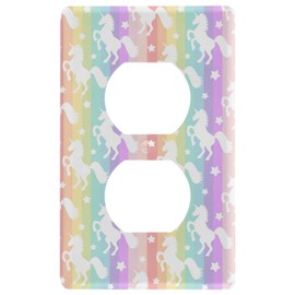 Magic Rainbow Unicorn Horse Duplex Receptacle Outlet Cover Wall Plate Switch Plates Size 1 Gang 2.9" X 4.6" Kids Decorative Nursery Teen Toddler Room Bedroom Bathroom Decor