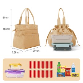 Mum's memory Cute Lunch Bag For Women Reusable Large Insulated Drawstring Lunch Bag Stain-Resistant And Water-Repellent Lunch Bag For Office Work Picnic Portable Lunch Bag