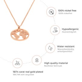 Happiness Boutique Women World Map Necklace in Rose Gold | Delicate Necklace Circle Pendant Stainless Steel Jewellery