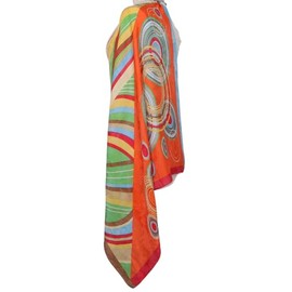 MuLanLegend Turkish Silk Scarf | Light Weight Jacquard Silk Square Scarf | Head Wear Wrap | Creative Design Style (Orange Green)