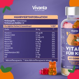 Vitamins for Children - Children's Vitamins Gummies (Orange and Raspberry Flavour) - Multivitamin Children's Gummies with Vitamin D (Vitamin D for Children) - Suitable for Children from 3 Years (120 Gummies)