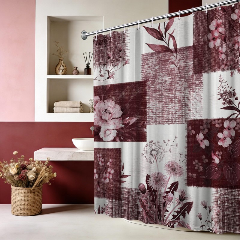 DLTAY Burgundy Patchwork Shower Curtain, 72x72 in