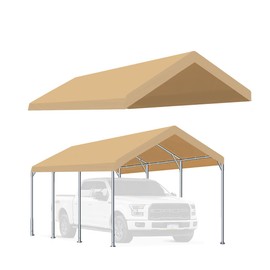 Rutile 12'x20' Carport Canopy ONLY Tent Garage Replacement Top Tarp Car Shelter Cover w/Ball Bungees Beige (Only Top Cover, Frame is not Included)