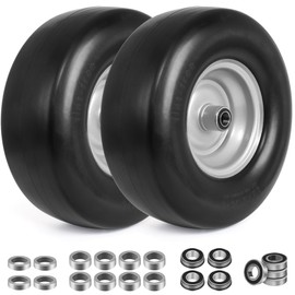 Suriwee 13x5.00-6 Flat Free Lawn Mower Tires and Wheels with 3/4" 5/8" 1/2" Bearings, Zero Turn Mower Front Tires, 3.25"-7" Center Hub (2 Pack,Silvery)