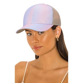 Wovanoo Baseball Caps for Women Rainbow Gradient Mesh Running Hat Glittery Adjustable Criss Cross Ponytail Cap Blue Pink