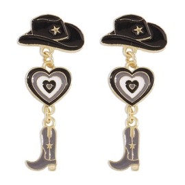 Cowgirl Boot Earrings Western Earrings For Women Cowboy Earring Vintage Western Cowgirl Boot Earrings Cowboy Drop Earrings (Black)