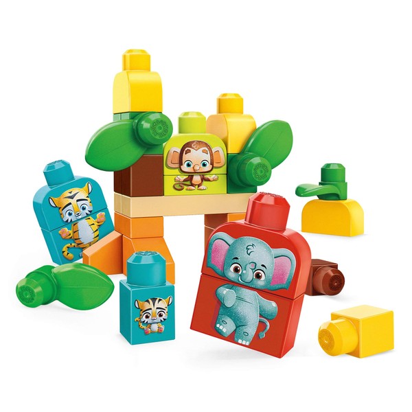 Mega Bloks First Builders Safari Friends with Big Building Blocks, Plant-Based Building Toys for Toddlers (30 Pieces)