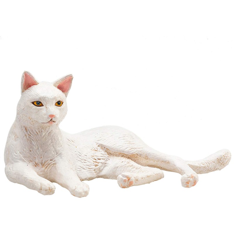 MOJO Cat Lying White Pet Farm Animal Model Toy Figure