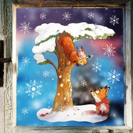 Wandtattoo Loft Christmas Window Stickers with Squirrel and Fox Motif - Reusable - A4 Sheet, 19 Stickers - Christmas Decoration Window for Children's Room, Christmas Pictures Window, Window Picture