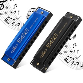 fanshiontide 2 Pieces Harmonica, 10 Holes 20 Tones Blues Harmonica Mouth Organ Key of C Diatonic Harmonica Perfect Music Gift for Kids Adults Beginners and Performers (Black&Blue)