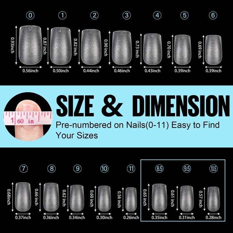TOMICCA Short Square Nail Tips with Nail Glue Set, Nail
