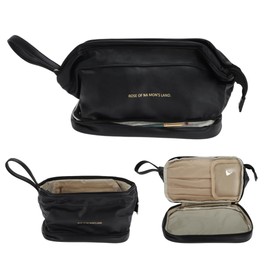 GLIDESMOOTH Makeup Bag, Double Layer Travel Cosmetic Bag for Women, Toiletry Bag, Waterproof and Durable Make Up Bag with Makeup Brush Storage Bag, Black