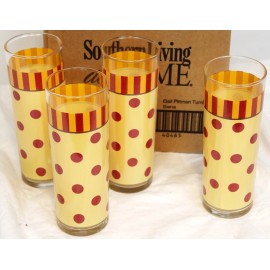 Southern Living Gail Pittman Siena Tumblers Set of 4 Yellow Red Stripe Dot 40485