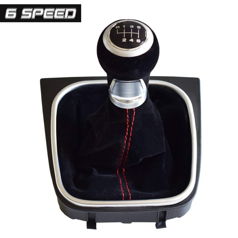 Manual 6 Speed Suede Black Leather Gear Shift knob Complete