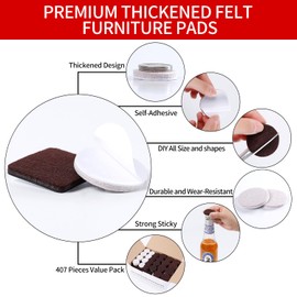 Ezprotekt Felt Furniture Pads, 407 Pcs Furniture Pads for Hardwoods Floors, Felt Pads for Chair Legs, Felt Pads for Furniture, Furniture Feet Floor Protectors for Chair Desk Table (Brown & Beige)