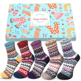 Christmas Gifts for Women Thermal Socks, 5 PCS Nordic Ladies Socks Gifts for Mum Daughter Christmas Stocking Fillers Presents for Grandma Nanny Girls Sister Gifts for Her Xmas Winter Warm Bed Sock 4-7