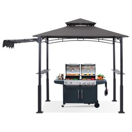 ABCCANOPY Grill Gazebo with Extra Awning - 11x5 Outdoor BBQ Canopy Shelter with 2 Led Lights for Patio Backyard Grilling (Dark Gray)