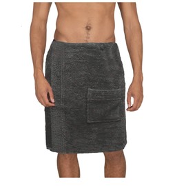 Jemidi Terry Cloth Sauna Kilt / Sarong - Sizes M - XXL - Unisex, Charcoal Grey with Embroidery - 100% Cotton Sauna Kilt / Sauna Sarong / Sauna Towel