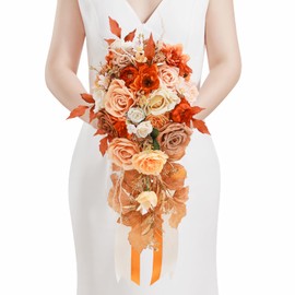 Alecono Wedding Bouquets for Bride, 9.8in Artificial Orange Bridal Bouquets for Fall Wedding Ceremony and Anniversary Autumn Decorations