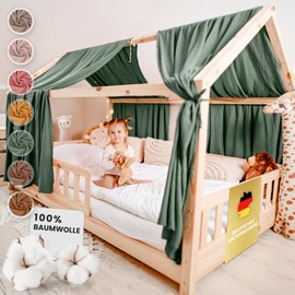 lilimaus House Bed Canopy [Green] - Bed Canopy House Bed Made of 100% Cotton Muslin Handmade - Fabric Canopy for House Bed Decoration Girls and Boys - Canopy for House Bed Children - Bed Curtain