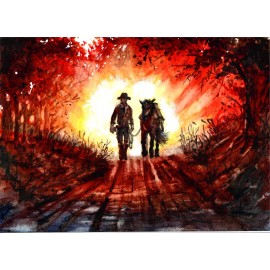 Cowboy Walking In Rising Sun,  Sunshine Art, Western Art, Cowboy Art Wall Decor