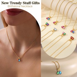 May Birthday Gifts for Women, Teacher Christmas Gifts Birthstone Necklaces for Women Adjustable Non Tarnish Gold Necklace with Teardrop Garnet Emerald Necklace for Her Trendy Gold Jewelry Anniversary Christmas Gift