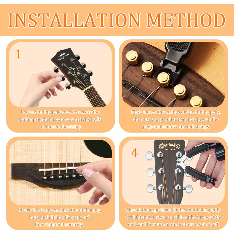 Guitar Maintenance Kit with 6 Pcs Guitar Strings - 3-in-1Multifunctional