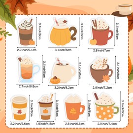 Xqumoi 30 Pack Fall Coffee Cup Sticky Notes - Autumn Maple Leaf Pumpkin Self Sticky Writing Memo Pads for Latte Lover Office School Class Student Kids Gift Thanksgiving Party Favors Goodies Bag Filler