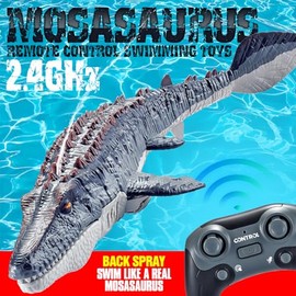Juguete de mosaaurus de natación con control remoto, diseño impermeable de 2.4 GHz, juguete de agua de dinosaurio de 24 pulgadas con función de pulver