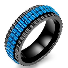 Adreamz - Anillo giratorio de acero inoxidable de 8 mm para hombres y mujeres, cepillado, para aliviar la ansiedad, para hombres, cadena para aliviar la ansiedad, llave griega, runas vikingas, patrón de engranajes, anillo giratorio central, ajuste cómodo