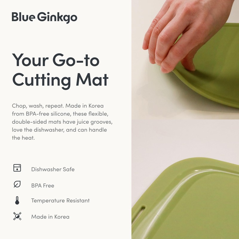Blue Ginkgo Silicone Cutting Board – Medium – Double-Sided, Thick,