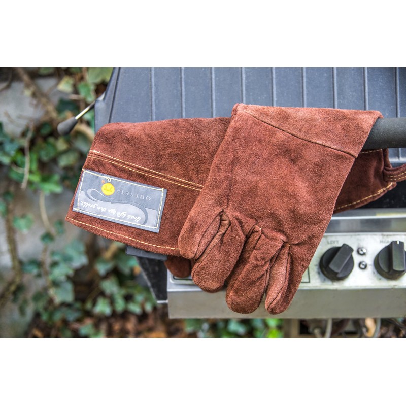 Outset Leather Grill Gloves, Set of 2 Brown Leather BBQ