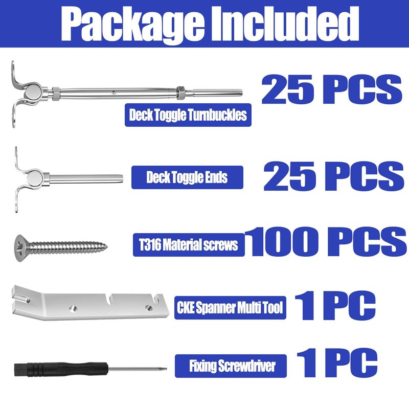 CKE 25 Pairs Cable Railing Kit 1/8" Swage Toggle Turnbuckle