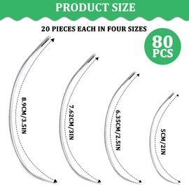 EASONGEE 80pcs Curved Needle Set, 4 Sizes Curved Sewing Needles, 2" 2.5" 3" 3.5" Hand Sewing Curved Needles Repair Kit for Crafts DIY Hand Sewing Upholstery Carpet Leather Canvas Repair