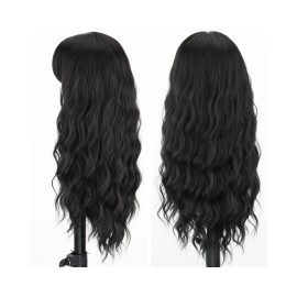 Unbranded Long Wavy Black Hair Wig with Bangs - Back Length